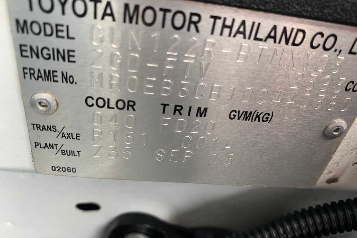 2015 Toyota Hilux Workmate GUN122R Rear Wheel Drive