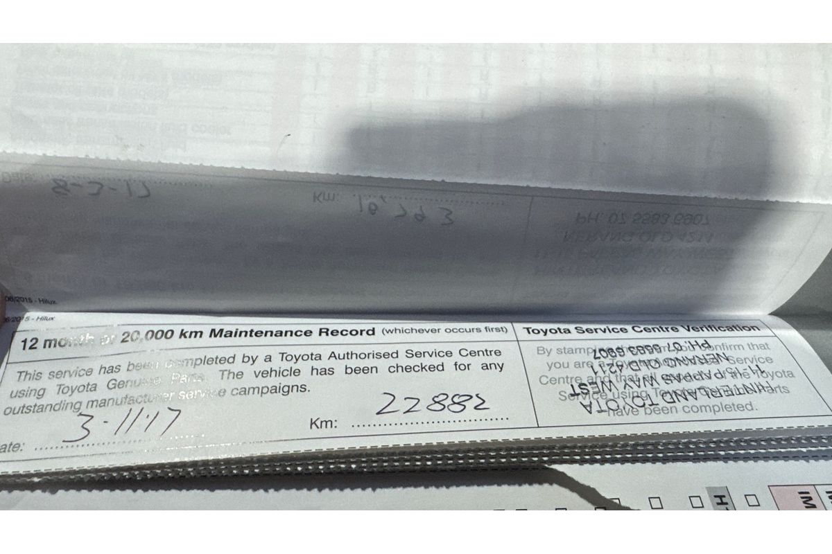 2016 Toyota Hilux Workmate TGN121R Rear Wheel Drive