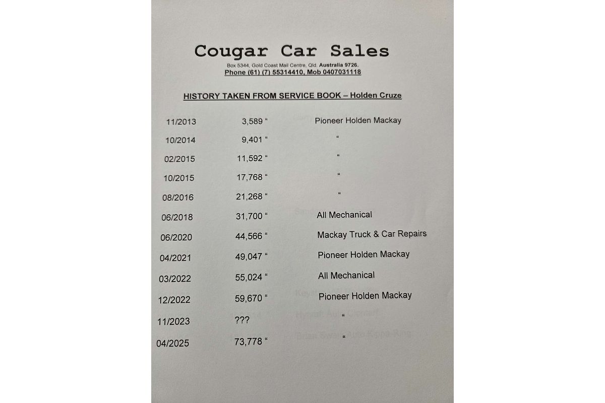 2013 Holden Cruze CD JH Series II