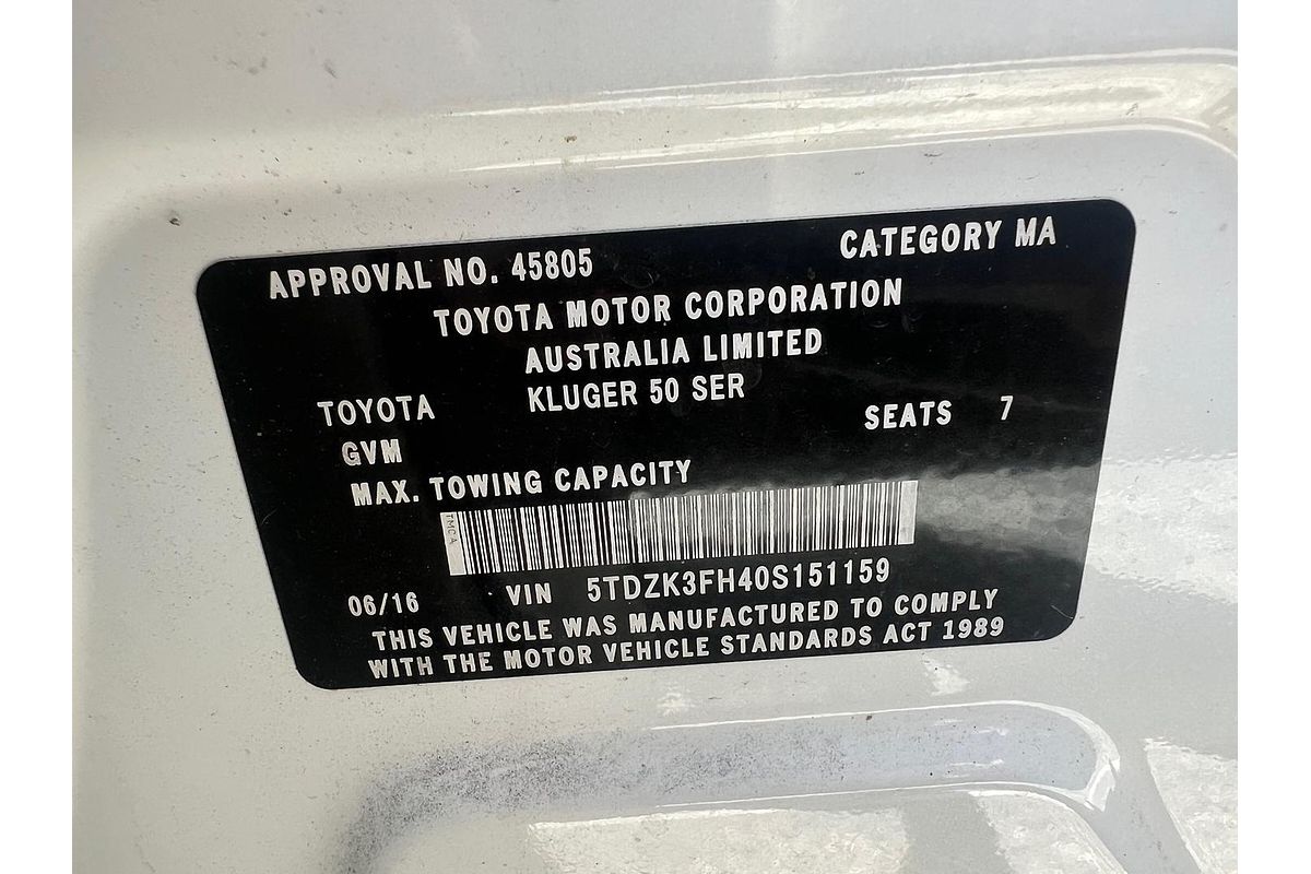 2016 Toyota Kluger GX GSU50R