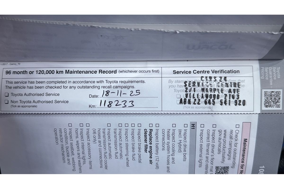 2018 Toyota Camry Ascent ASV70R