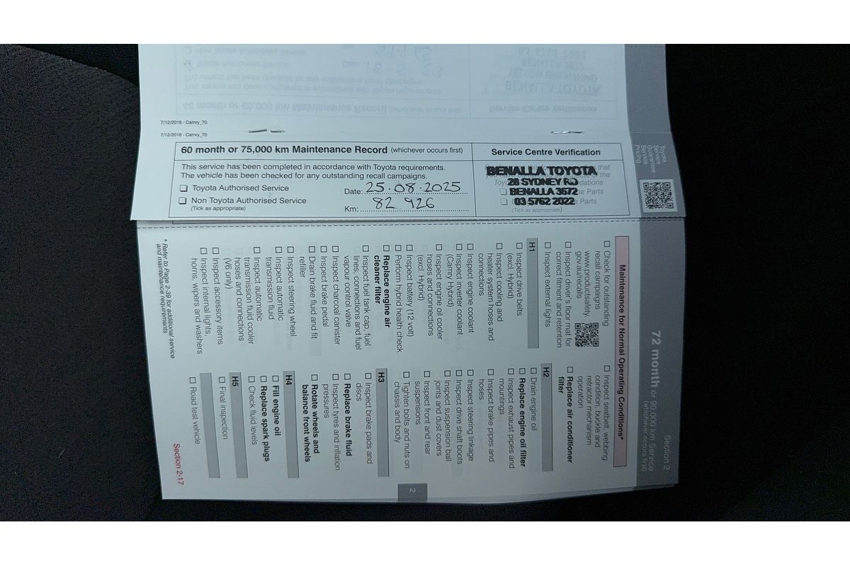 2019 Toyota Camry Ascent ASV70R