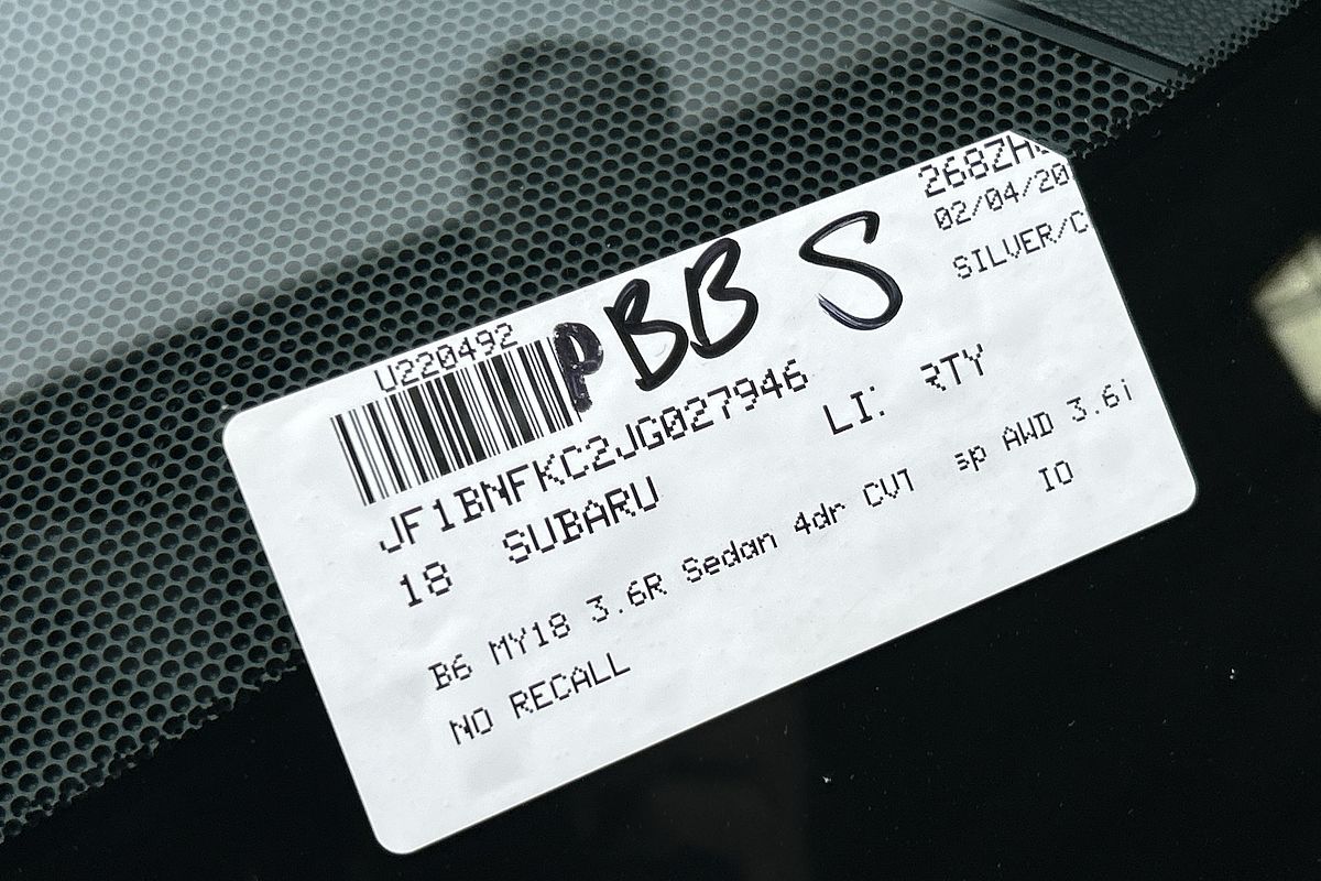 2018 Subaru Liberty 3.6R 6GEN