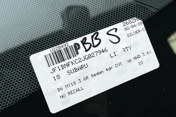 2018 Subaru Liberty 3.6R 6GEN