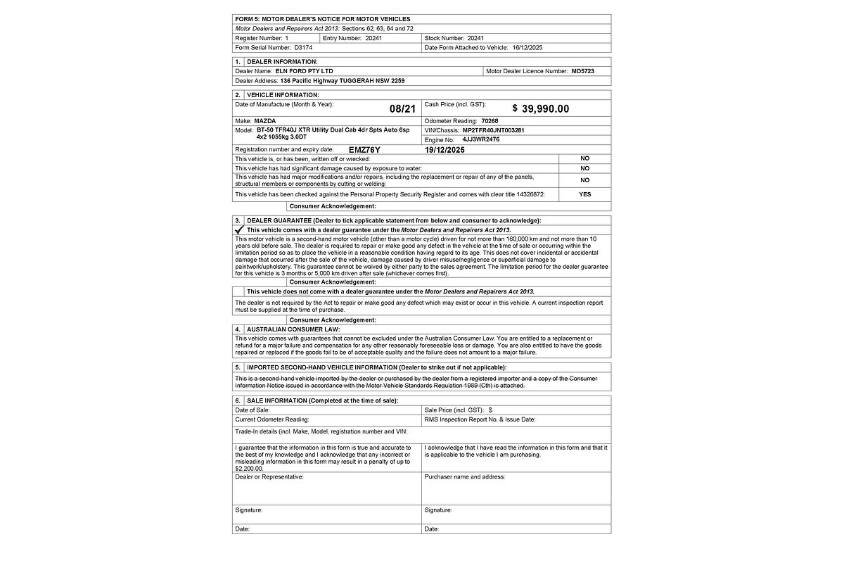 2021 Mazda BT-50 XTR TF Rear Wheel Drive
