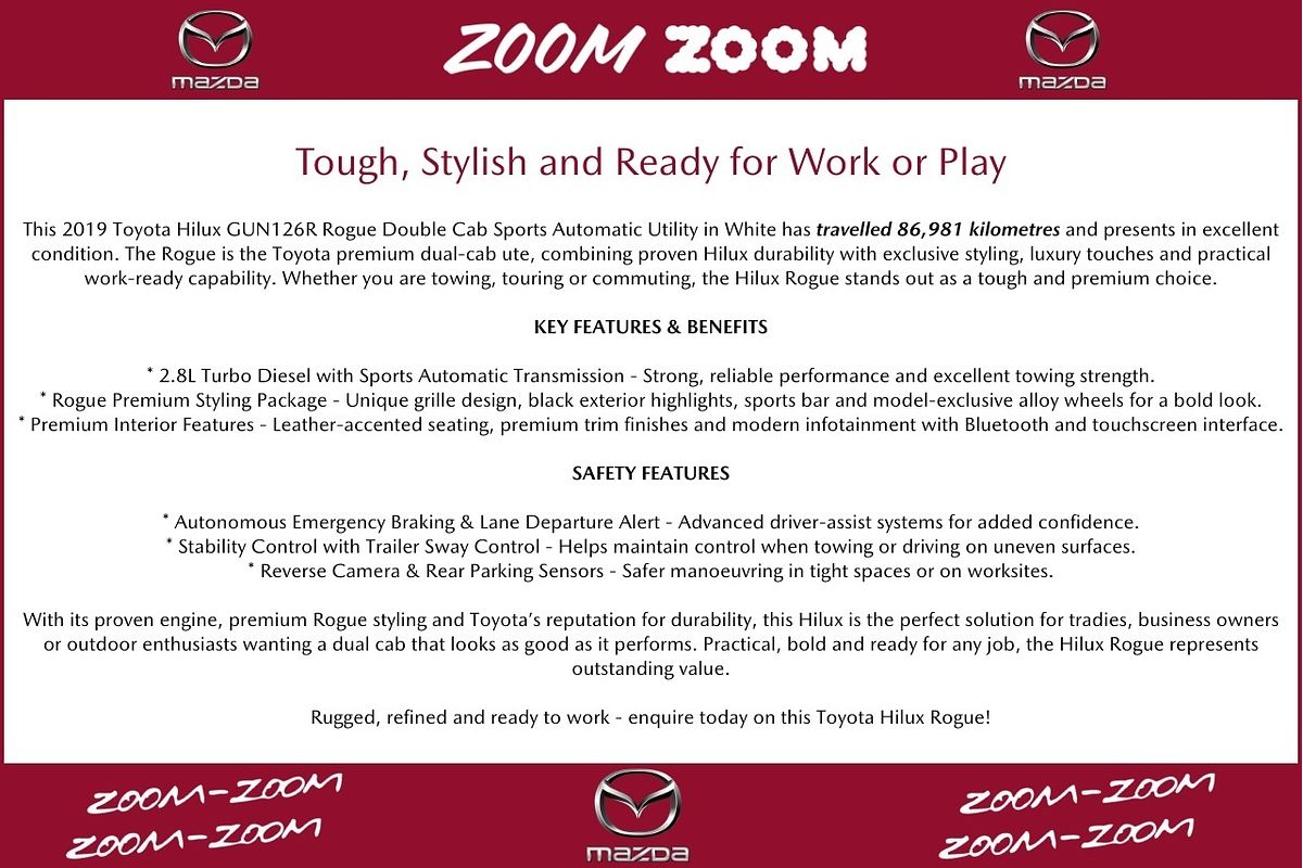 2019 Toyota Hilux Rogue GUN126R 4X4