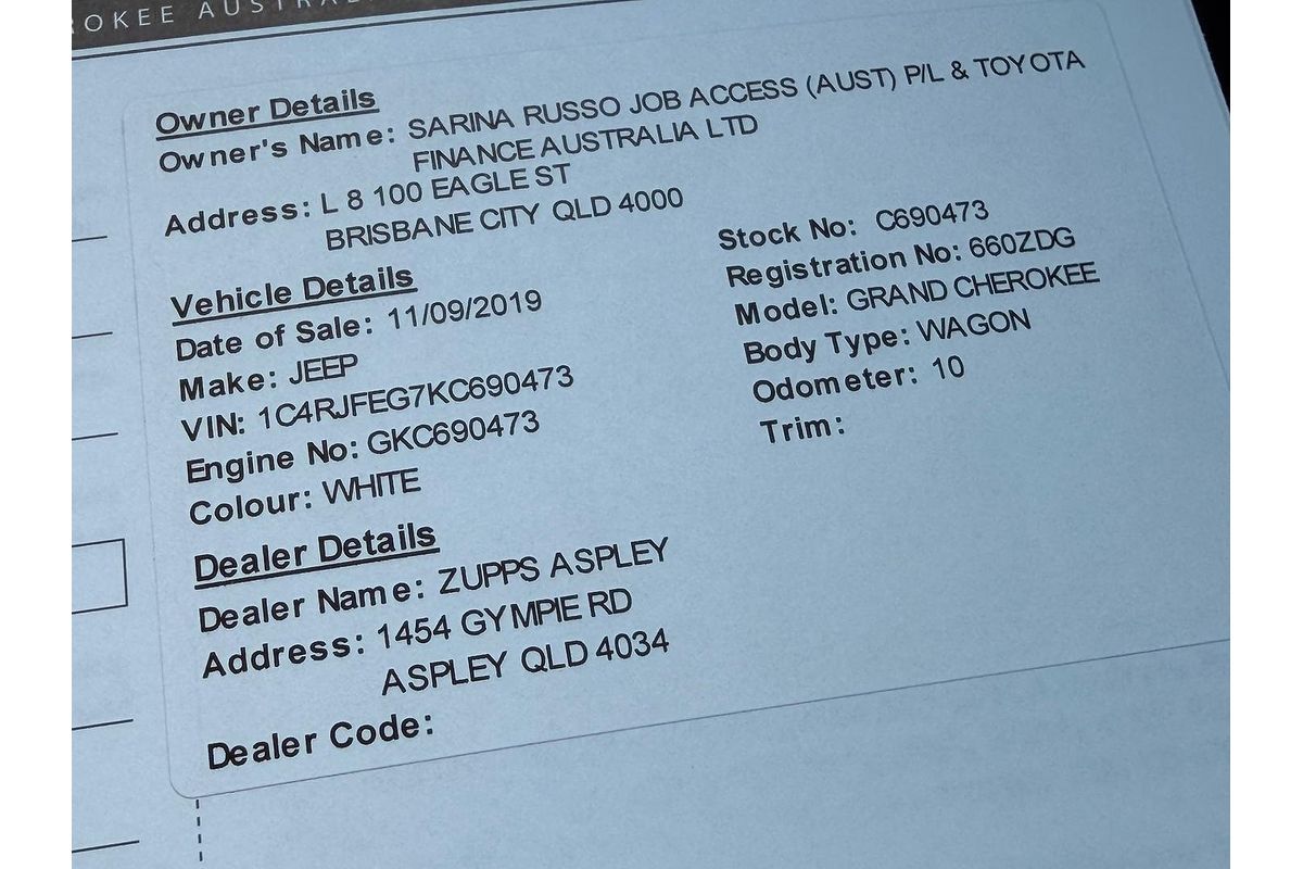 2019 Jeep Grand Cherokee Night Eagle WK