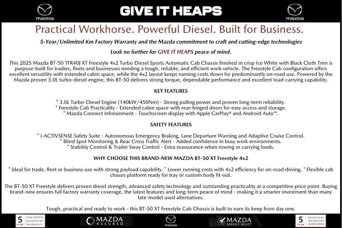 2025 Mazda BT-50 XT TF Rear Wheel Drive