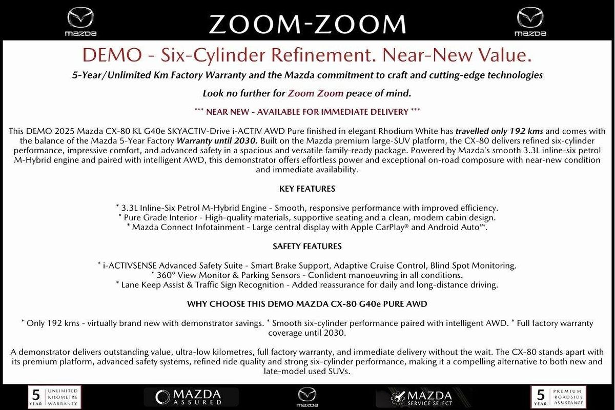 2025 Mazda CX-80 G40e Pure KL