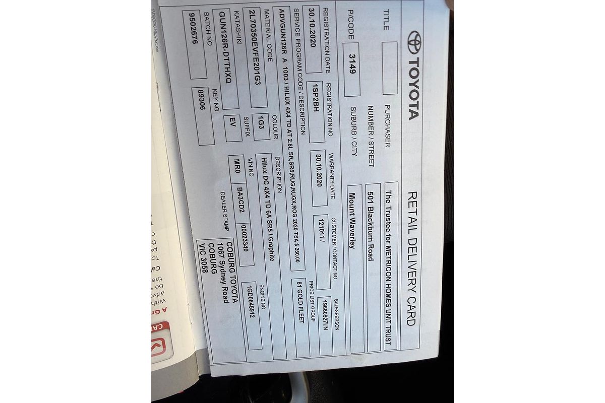 2020 Toyota Hilux SR5 GUN126R 4X4