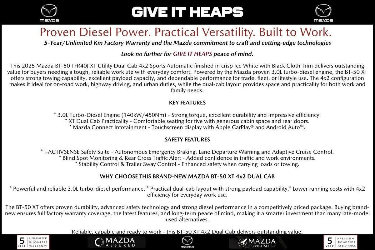 2025 Mazda BT-50 XT TF Rear Wheel Drive