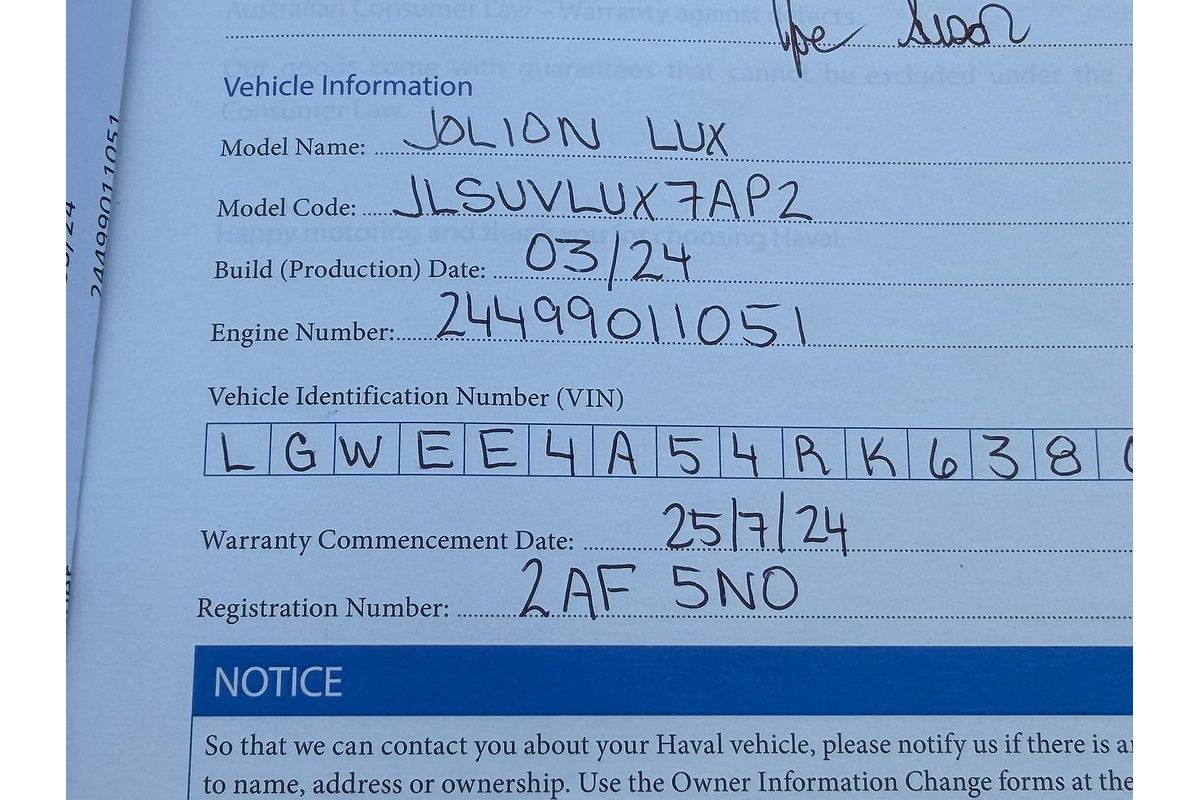 2024 GWM Haval Jolion Lux A01