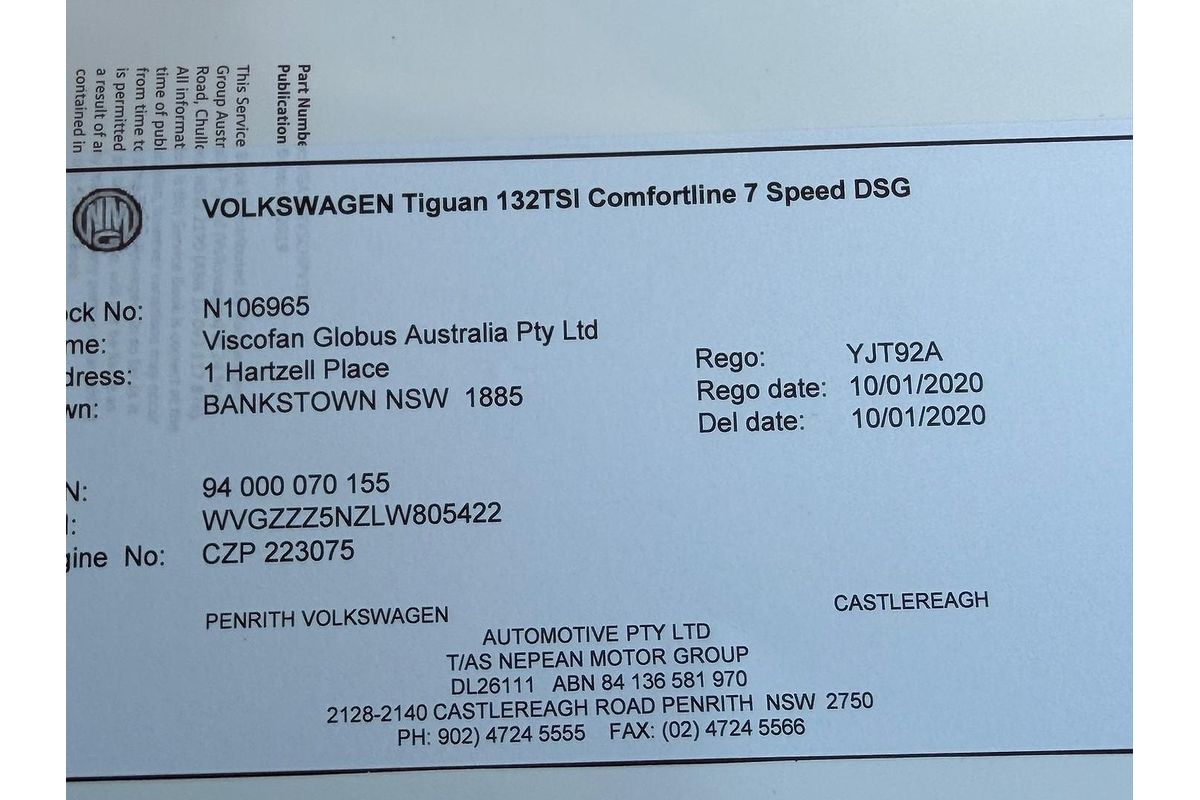 2019 Volkswagen Tiguan 132TSI Comfortline 5N