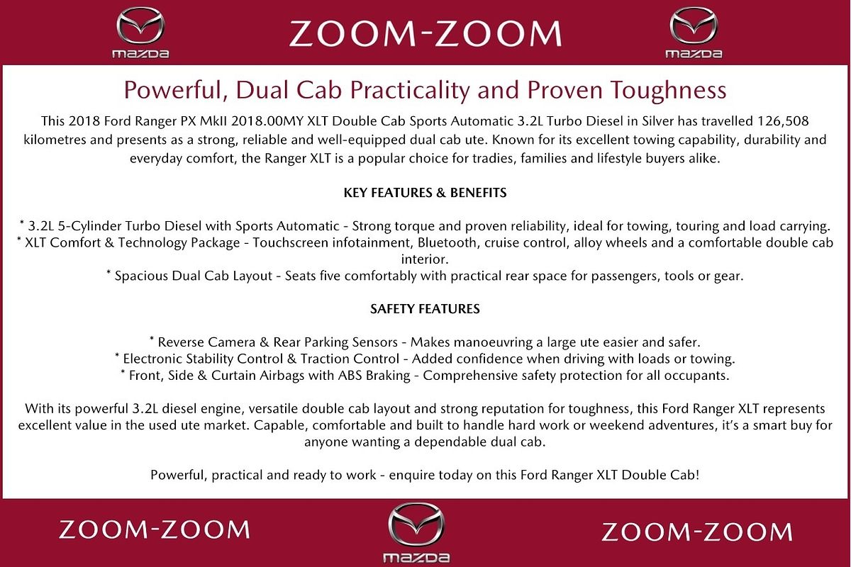 2018 Ford Ranger XLT PX MkII 4X4 3.2L