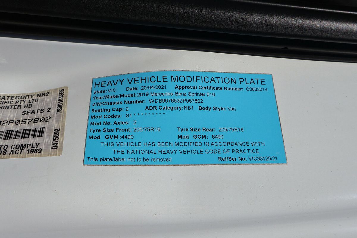 2019 Mercedes-Benz Sprinter 516CDI VS30 MWB Low Roof