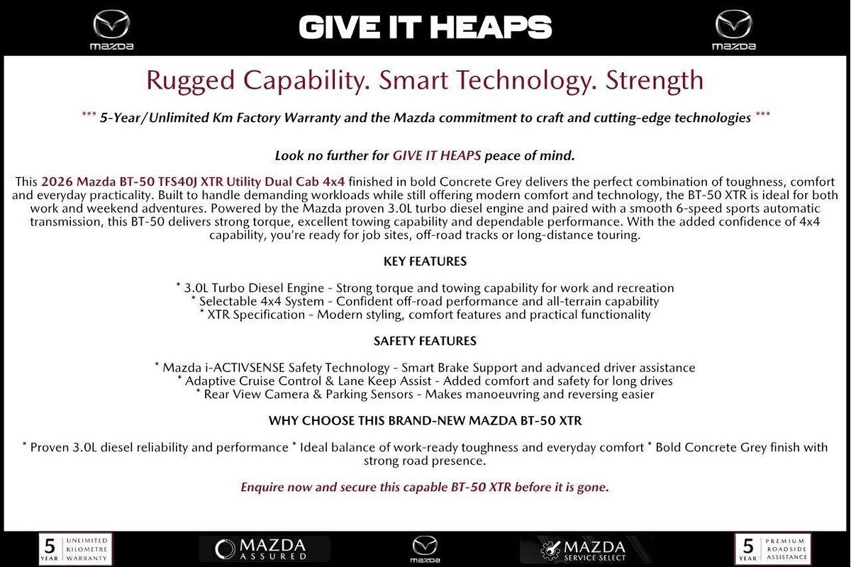 2026 Mazda BT-50 XTR TF 4X4