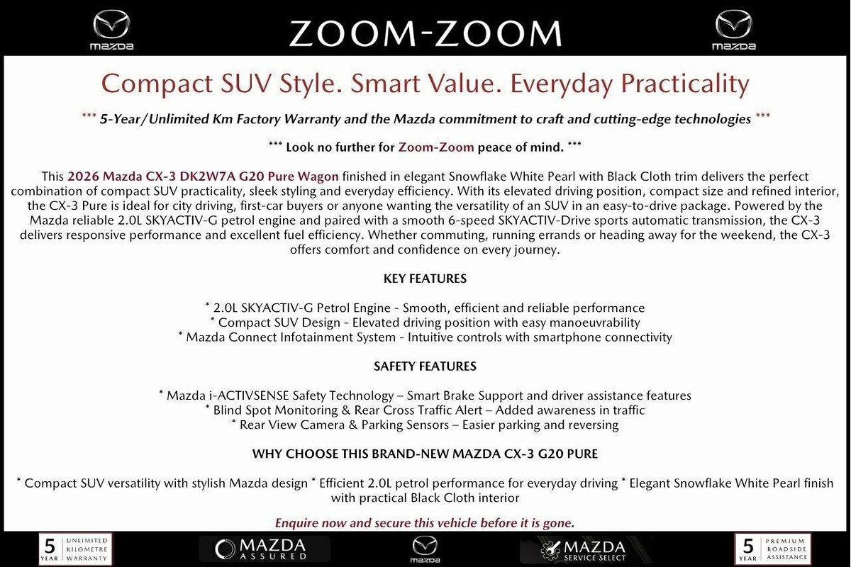 2026 Mazda CX-3 G20 Pure DK