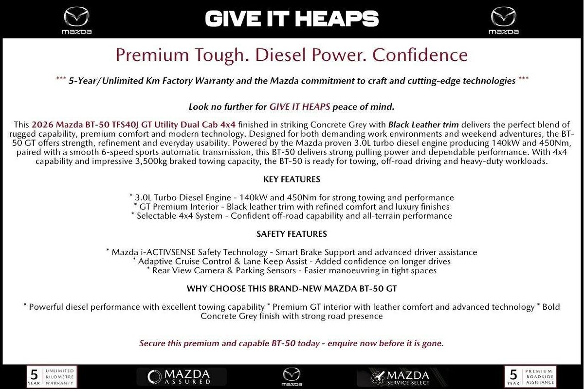 2026 Mazda BT-50 GT TF 4X4