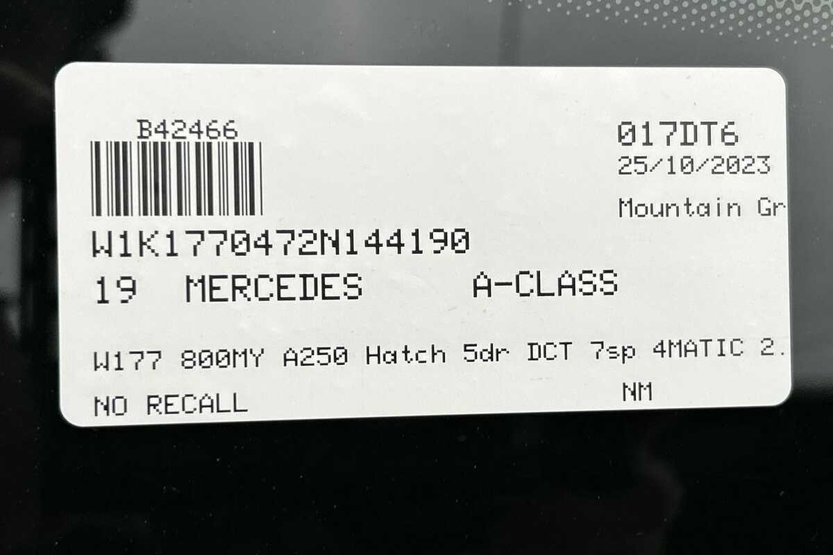 2019 Mercedes Benz A-Class A250 DCT 4MATIC W177 800MY