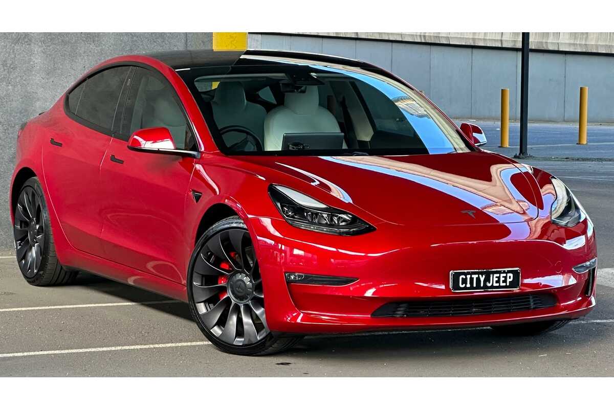 2021 tesla model store 3 performance red