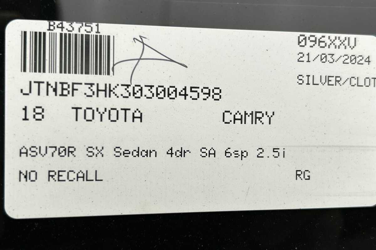 2018 Toyota Camry SX ASV70R